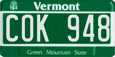 VT license plate COK948