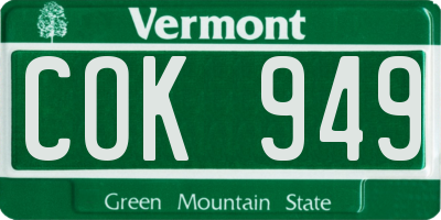 VT license plate COK949