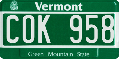VT license plate COK958