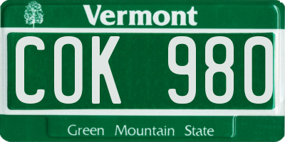 VT license plate COK980