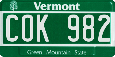 VT license plate COK982