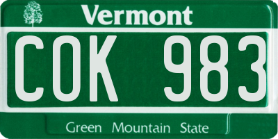 VT license plate COK983