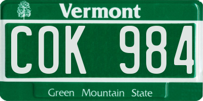VT license plate COK984