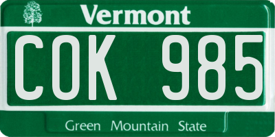 VT license plate COK985