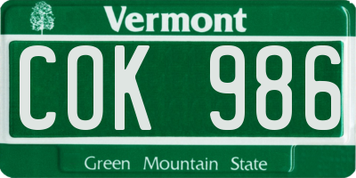 VT license plate COK986