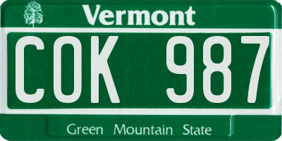 VT license plate COK987