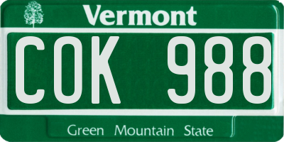 VT license plate COK988