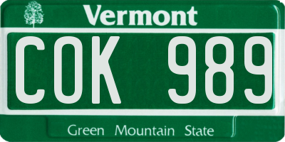 VT license plate COK989