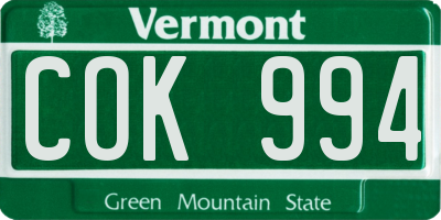 VT license plate COK994