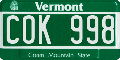VT license plate COK998