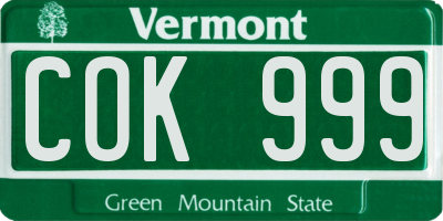 VT license plate COK999