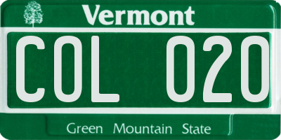 VT license plate COL020