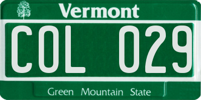 VT license plate COL029