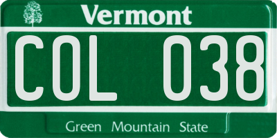 VT license plate COL038