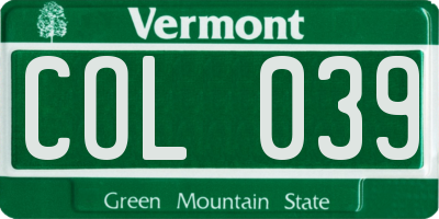 VT license plate COL039