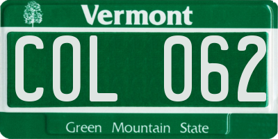 VT license plate COL062