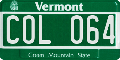 VT license plate COL064