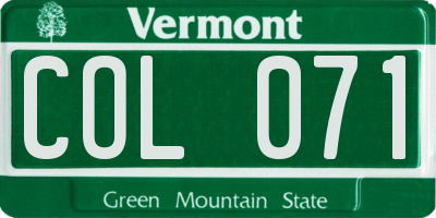 VT license plate COL071