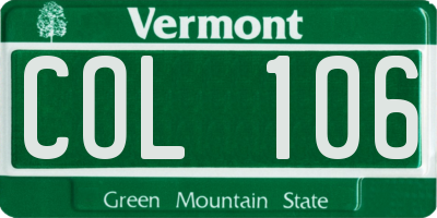 VT license plate COL106