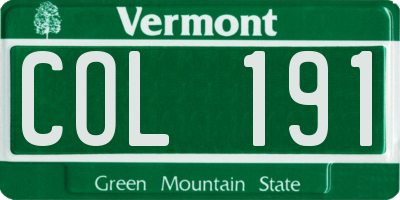 VT license plate COL191