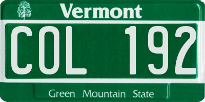 VT license plate COL192