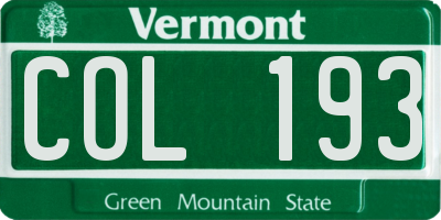 VT license plate COL193