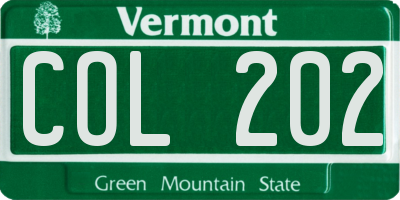 VT license plate COL202