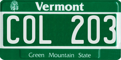 VT license plate COL203