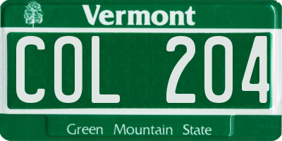 VT license plate COL204