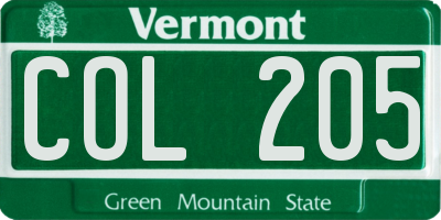 VT license plate COL205