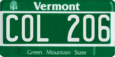 VT license plate COL206