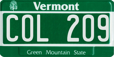 VT license plate COL209