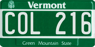 VT license plate COL216