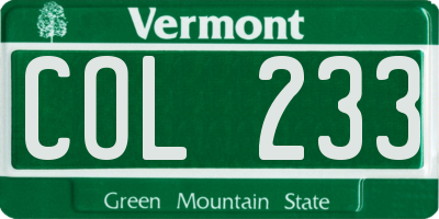 VT license plate COL233