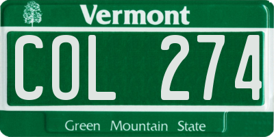 VT license plate COL274