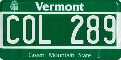 VT license plate COL289