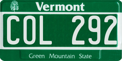 VT license plate COL292