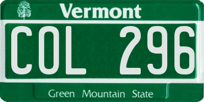 VT license plate COL296