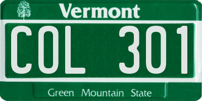 VT license plate COL301