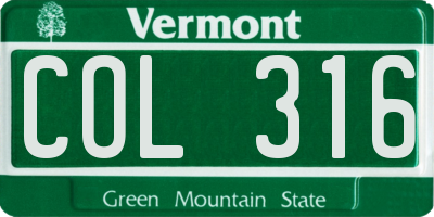 VT license plate COL316