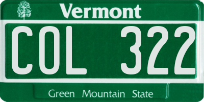 VT license plate COL322