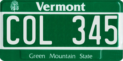 VT license plate COL345
