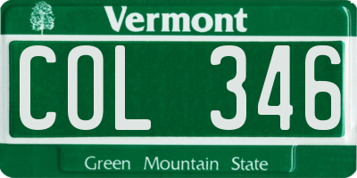 VT license plate COL346