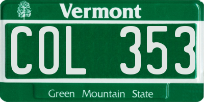 VT license plate COL353