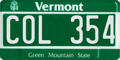 VT license plate COL354