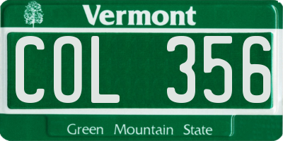 VT license plate COL356