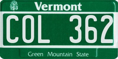 VT license plate COL362