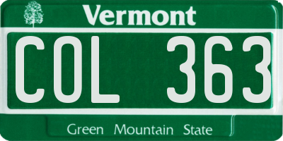 VT license plate COL363