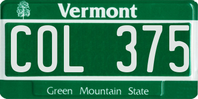 VT license plate COL375