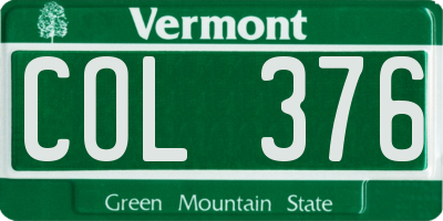 VT license plate COL376